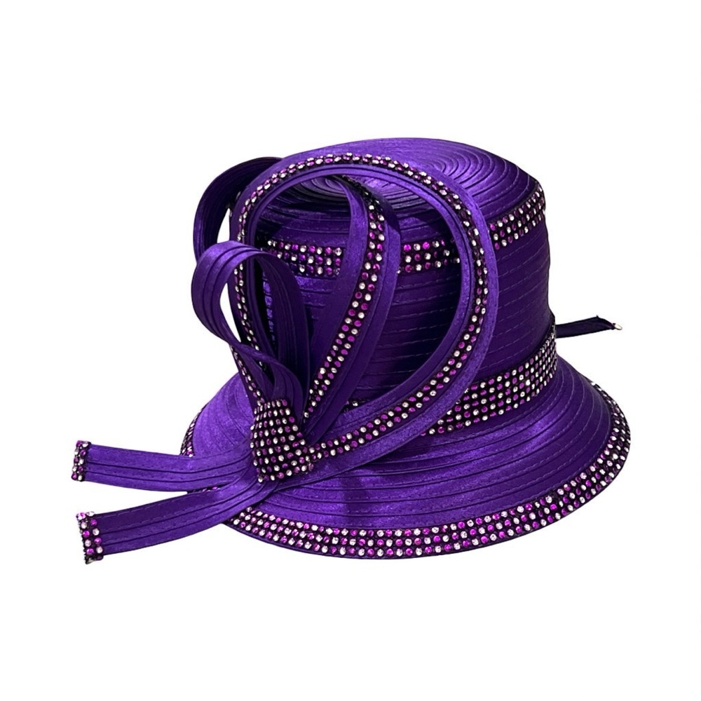 Charm’s NY Elegant Purple Women's Church or Derby Hat with Rhinestone Accents